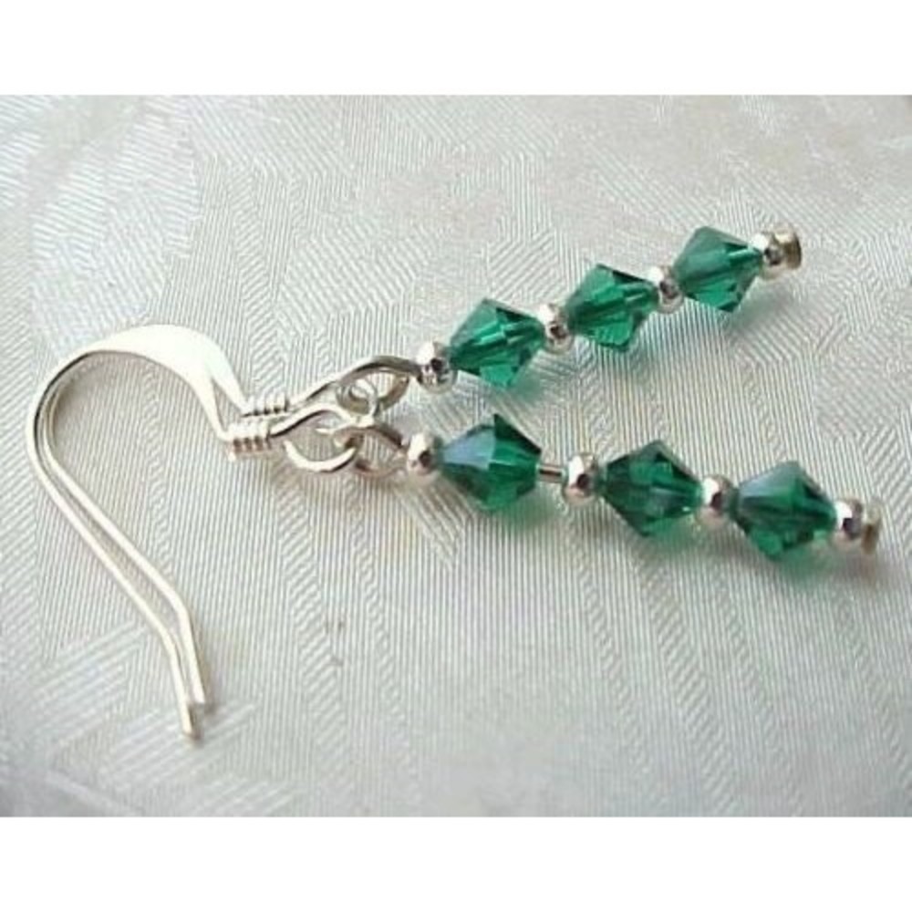 B2G1 St Patricks Day Green Swarovski Crystal Bead Earrings Artisan Made LAST ONE
